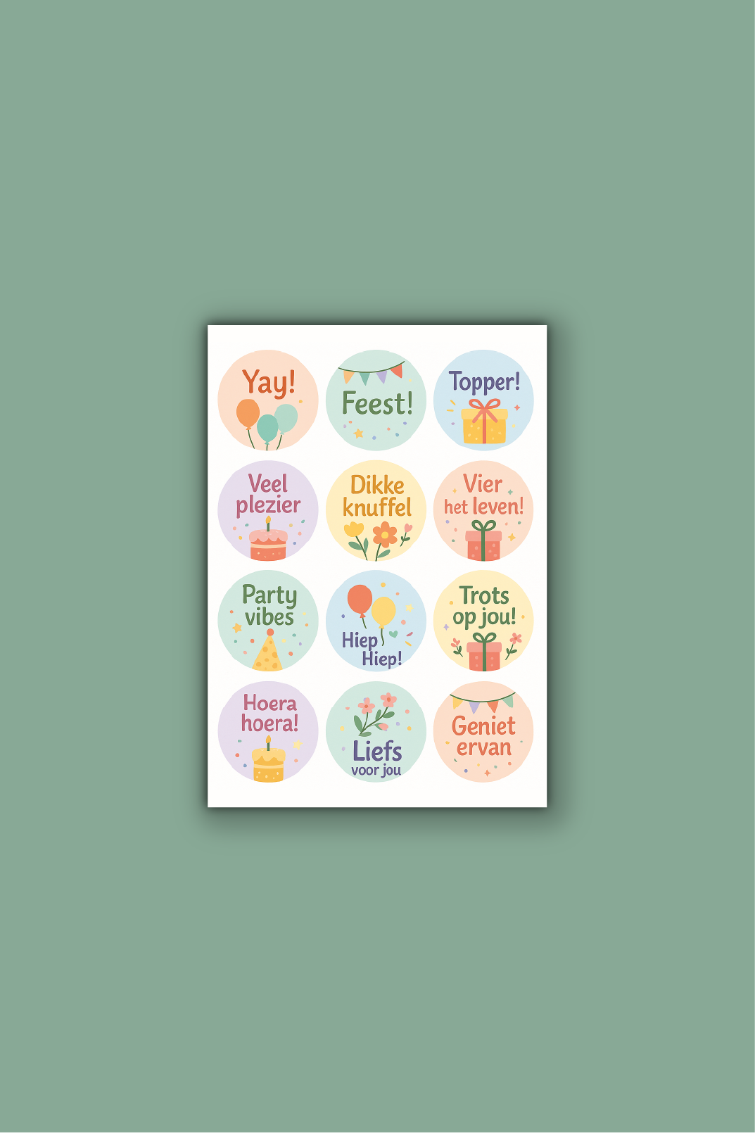 Feeststickers op vel - ⌀ 42 mm