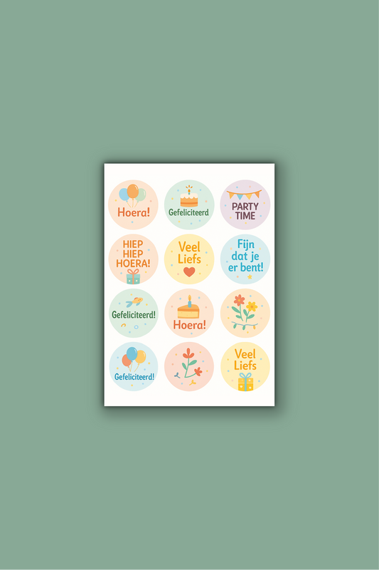 Feeststickers op vel - ⌀ 42 mm