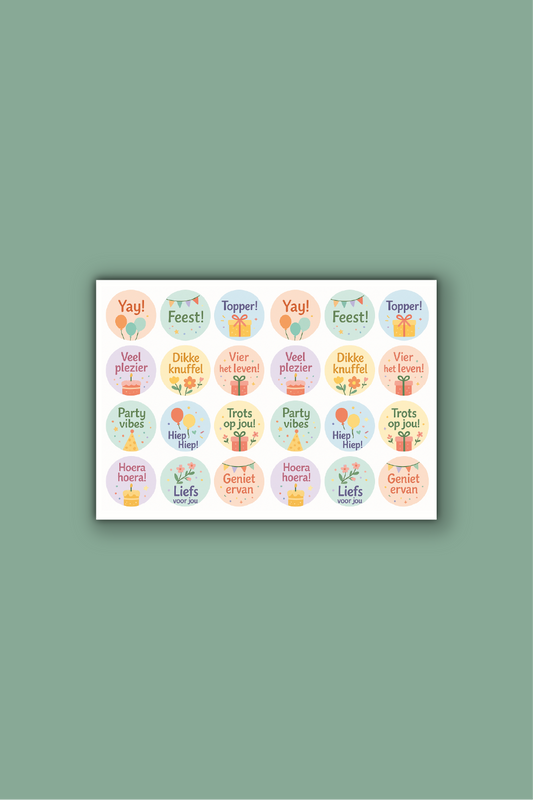 Feeststickers op vel - ⌀ 30 mm