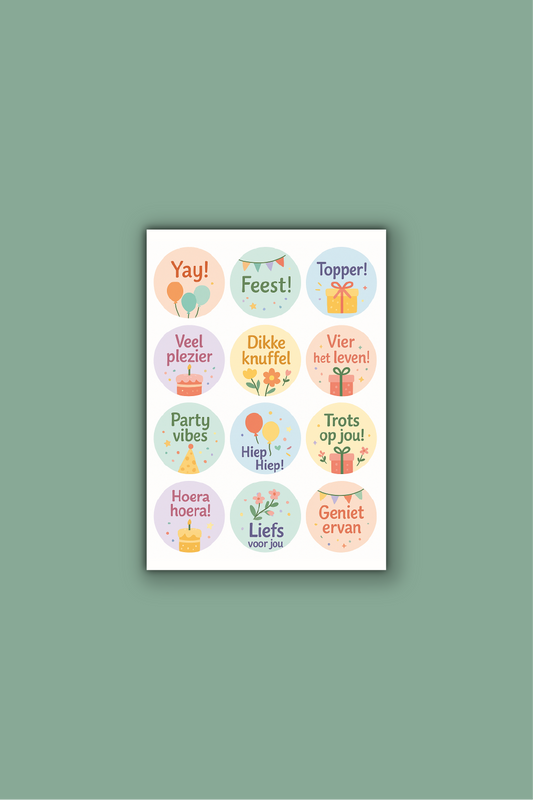 Feeststickers op vel - ⌀ 42 mm