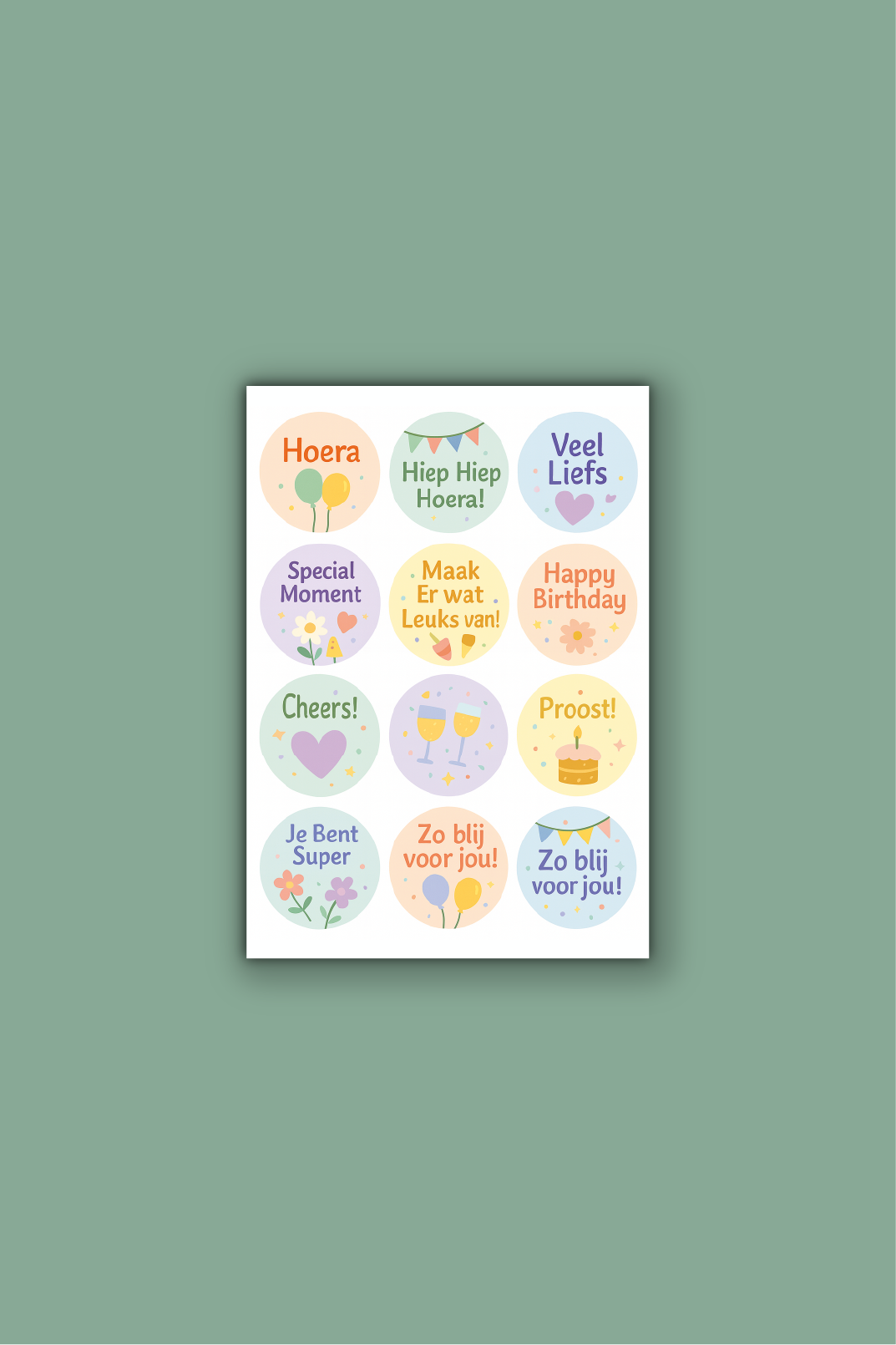 Feeststickers op vel - ⌀ 42 mm